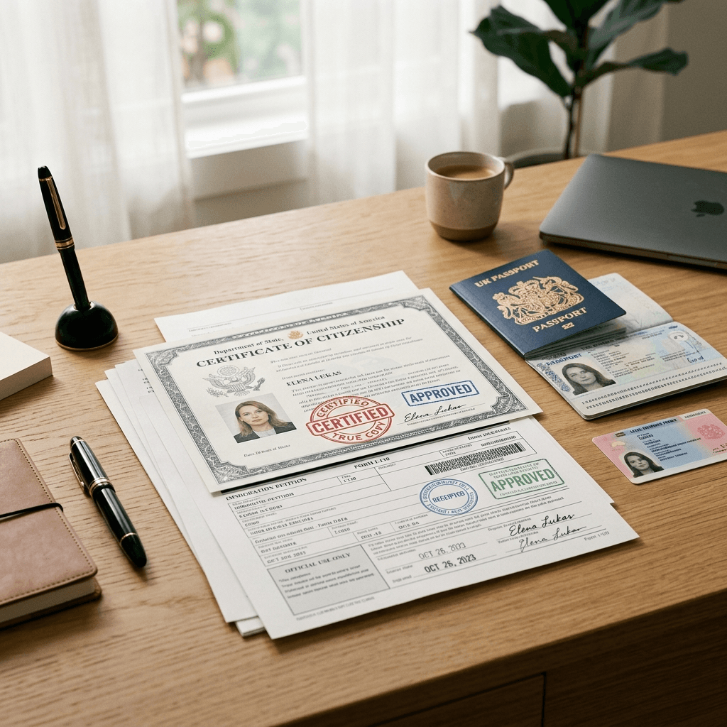 Professional translator reviewing official documents