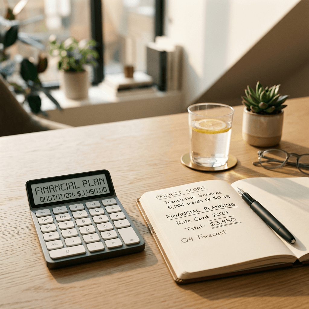 Workspace representing translation project budget estimation